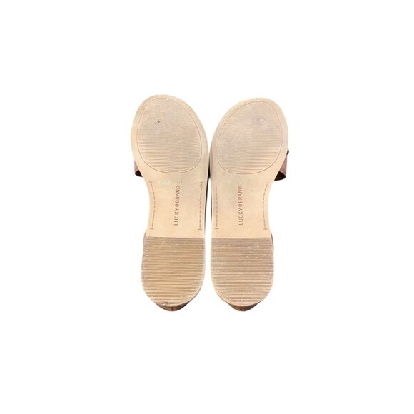 Lucky Brand Fentin 2 Flat Leather Sandals Latte Brown Size 9 Neutral Coastal - Picture 10 of 12